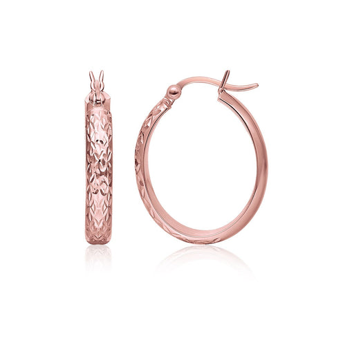 Bids.com 14k Rose Gold Hammered Oval Hoop Earrings Earrings