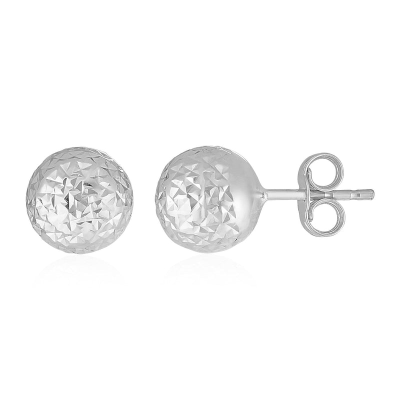 Bids.com 14k White Gold Ball Earrings with Crystal Cut Texture Earrings