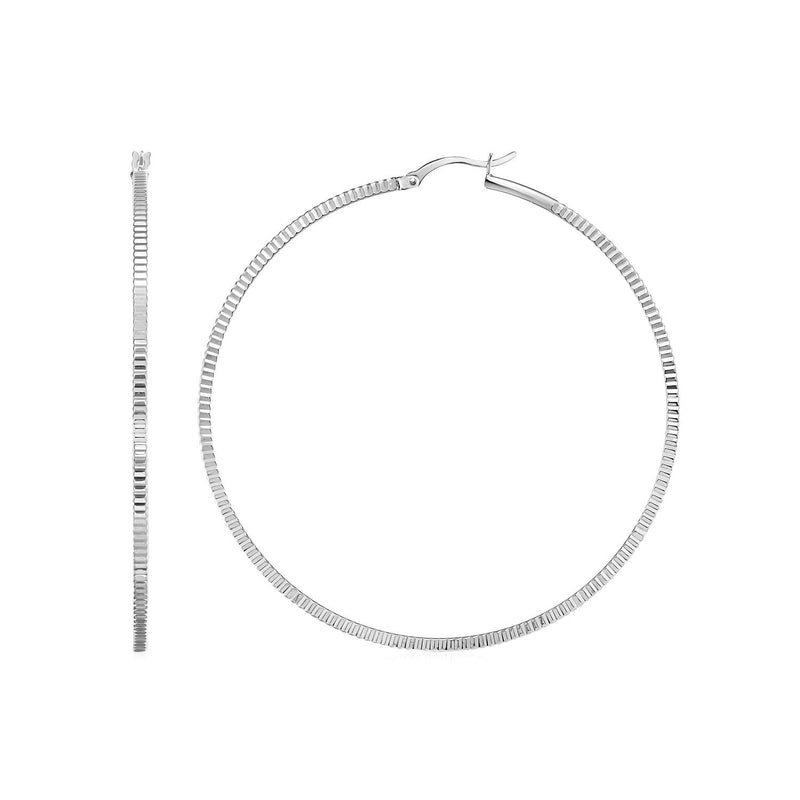 Bids.com Ridge Textured Hoop Earrings in Sterling Silver Earrings