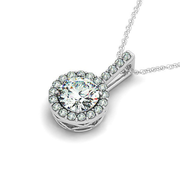 Bids.com 14k White Gold Diamond Halo Round Style Pendant (5/8 cttw) Necklaces