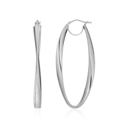 Bids.com 14k White Gold Twist Motif Oval Shape Hoop Earrings Earrings