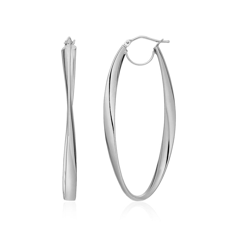 Bids.com 14k White Gold Twist Motif Oval Shape Hoop Earrings Earrings