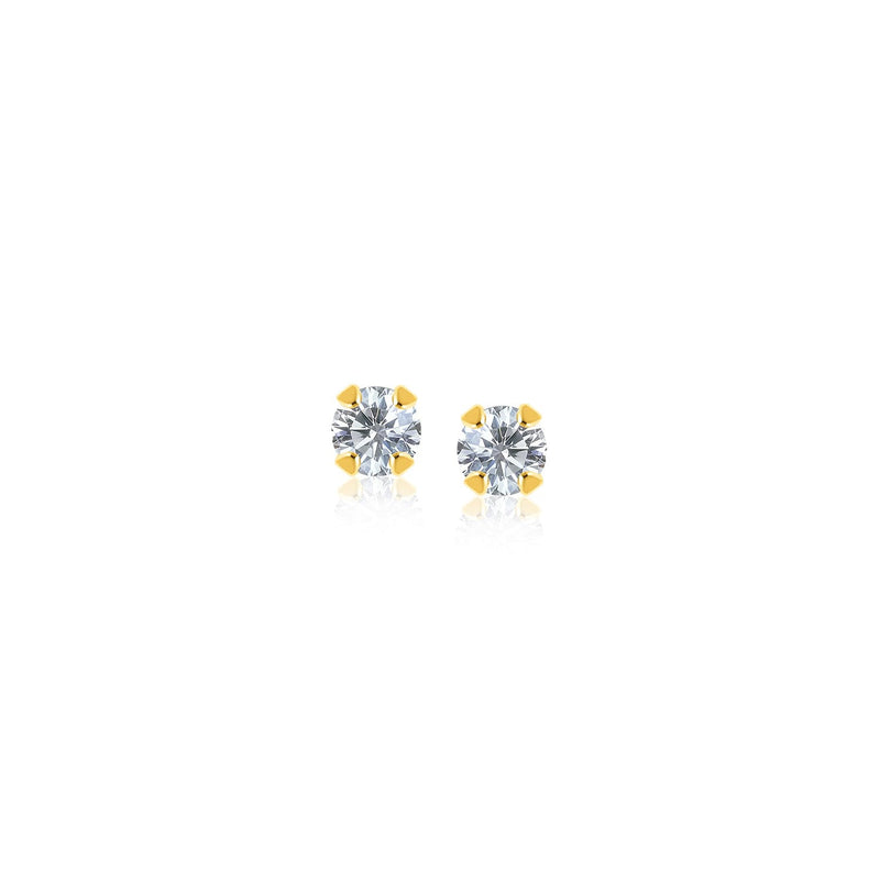 Bids.com 14k Yellow Gold Stud Earrings with Faceted White Cubic Zirconia Earrings