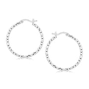 Bids.com Sterling Silver Faceted Motif Hoop Earrings with Rhodium Plating Earrings