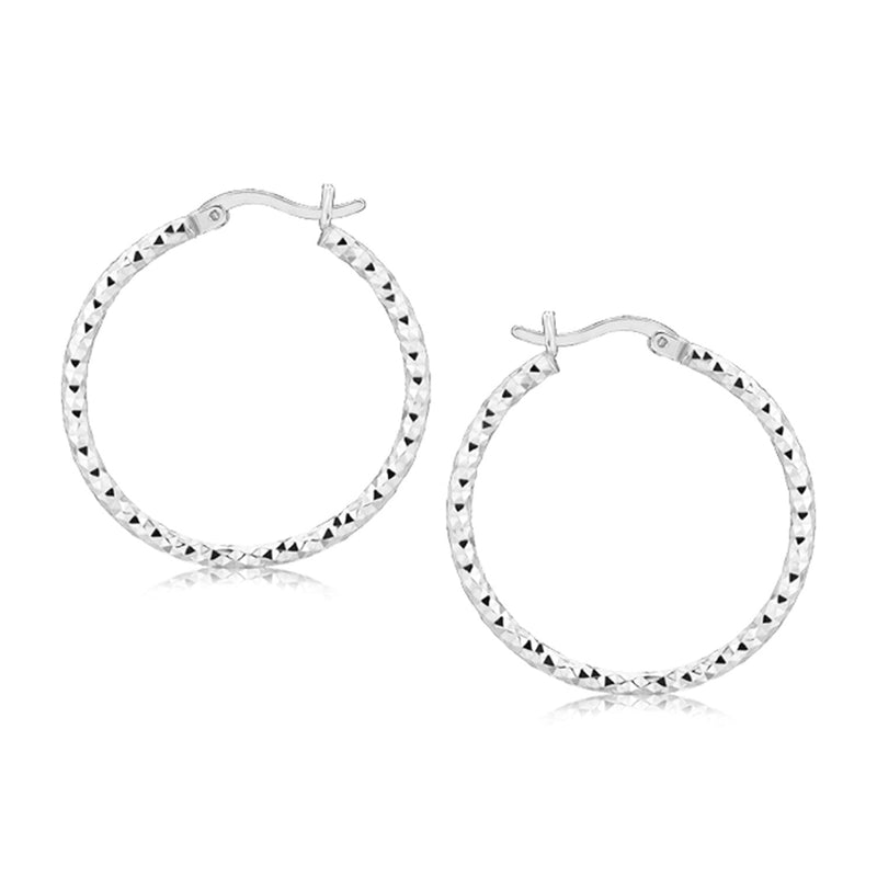 Bids.com Sterling Silver Faceted Motif Hoop Earrings with Rhodium Plating Earrings