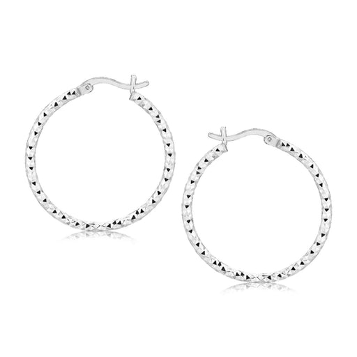 Bids.com Sterling Silver Faceted Motif Hoop Earrings with Rhodium Plating Earrings