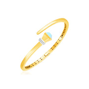 Bids.com 14k Yellow Gold Crossover Style Hinged Bangle Bracelet with Turquoise and Diamonds Bracelets