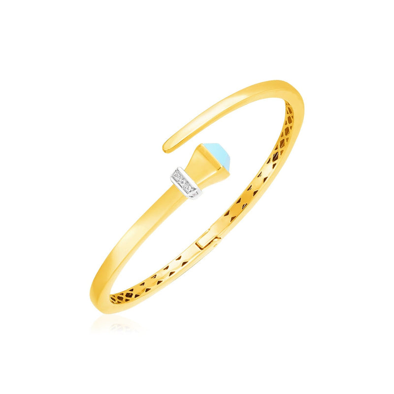 Bids.com 14k Yellow Gold Crossover Style Hinged Bangle Bracelet with Turquoise and Diamonds Bracelets