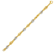Bids.com 14k Two-Tone Yellow and White Gold Double Link Textured Bracelet Bracelets