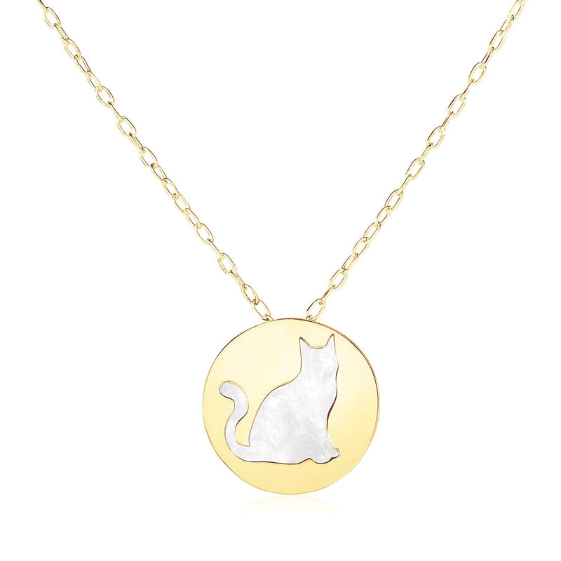 Bids.com 14k Yellow Gold Necklace with Cat Symbol in Mother of Pearl Necklaces