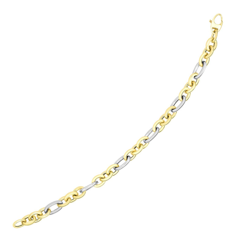 Bids.com 14k Two-Tone Gold Long and Short Style Oval Link Bracelet Bracelets
