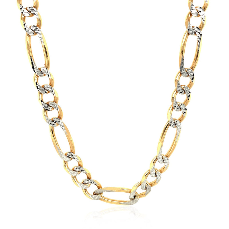 Bids.com 7.0mm 14K Yellow Gold Solid Pave Figaro Chain Necklaces