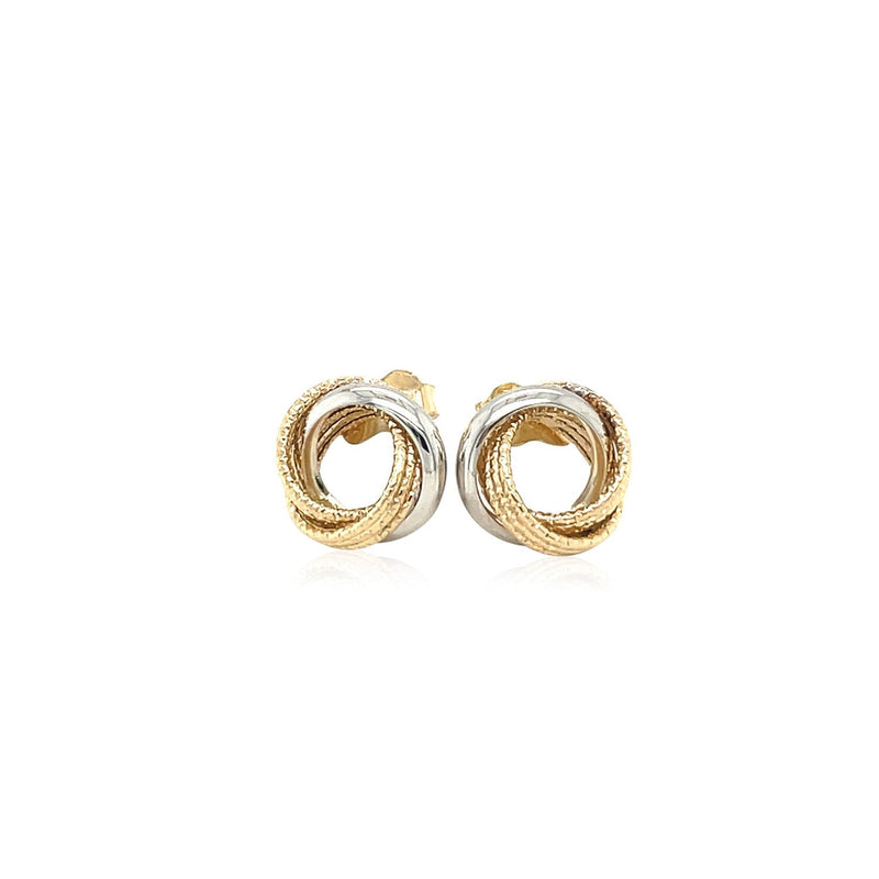 Bids.com 14k Two-Tone Gold Multi-Textured Open Circle Style Entwined Earrings Earrings