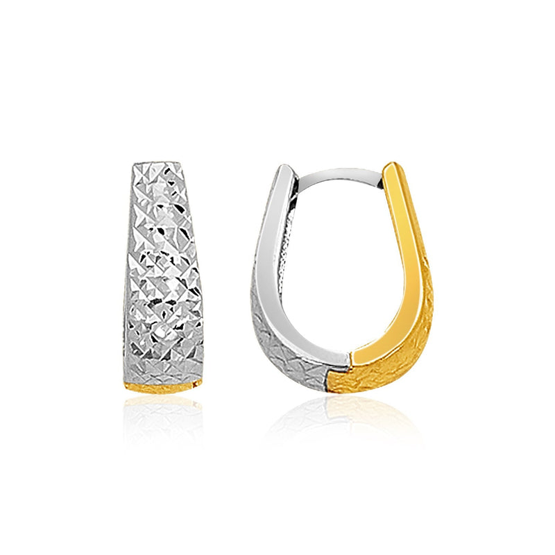 Bids.com 14k Two-Tone Gold Oval Diamond Cut Textured Earrings Earrings