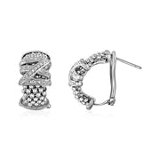 Bids.com Popcorn Texture Earrings with Crossover Motif and Diamonds in Sterling Silver Earrings