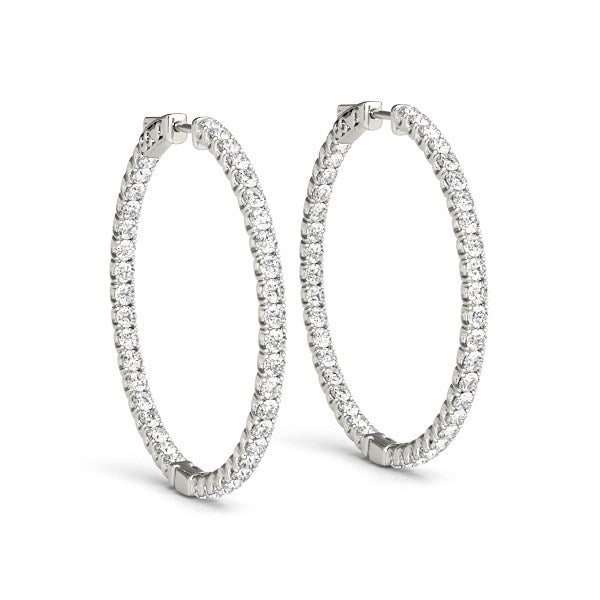 Bids.com 14k White Gold Diamond Hoop Earrings with Shared Prong Setting (2 cttw) Earrings
