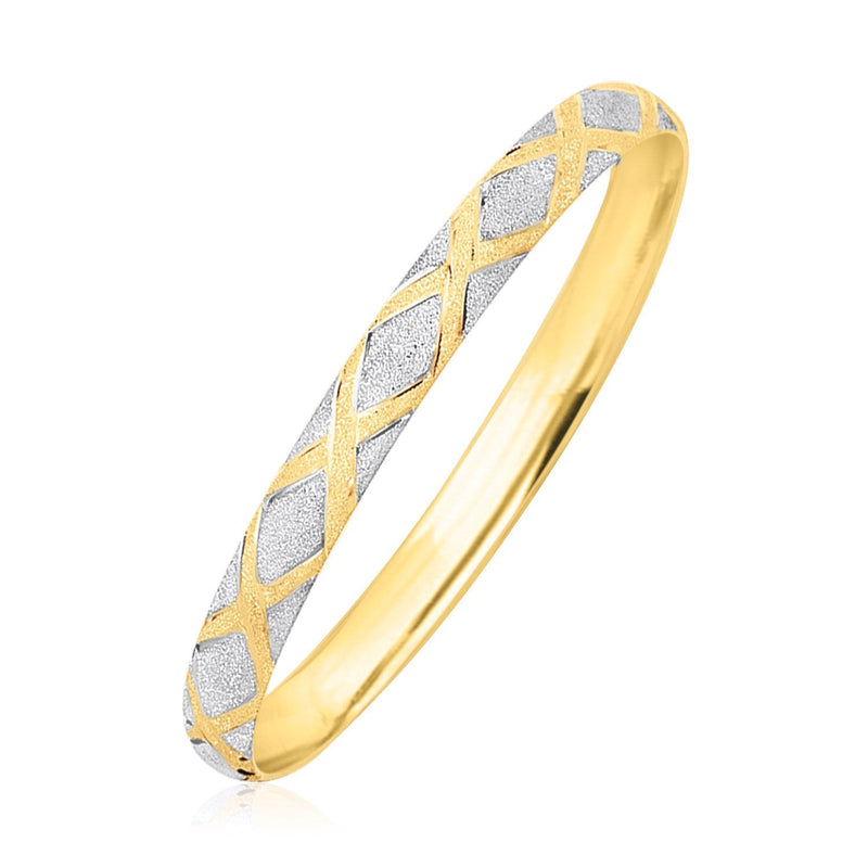 Bids.com 10k Two-Tone Gold Geometric Diamond Motif Bangle Bracelets