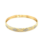 Bids.com 10k Two-Tone Gold Geometric Diamond Motif Bangle Bracelets