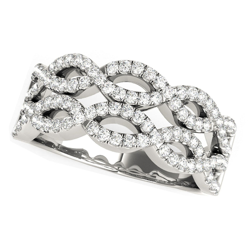 Bids.com Diamond Studded Double Interlocking Waves Ring in 14k White Gold  (5/8 cttw) Rings