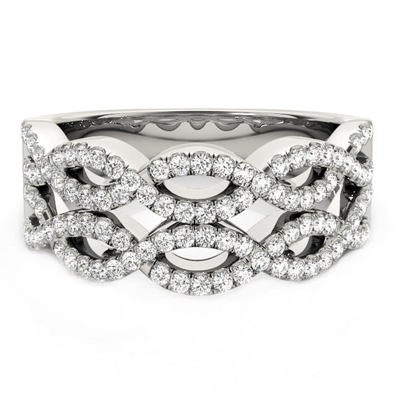 Bids.com Diamond Studded Double Interlocking Waves Ring in 14k White Gold  (5/8 cttw) Rings