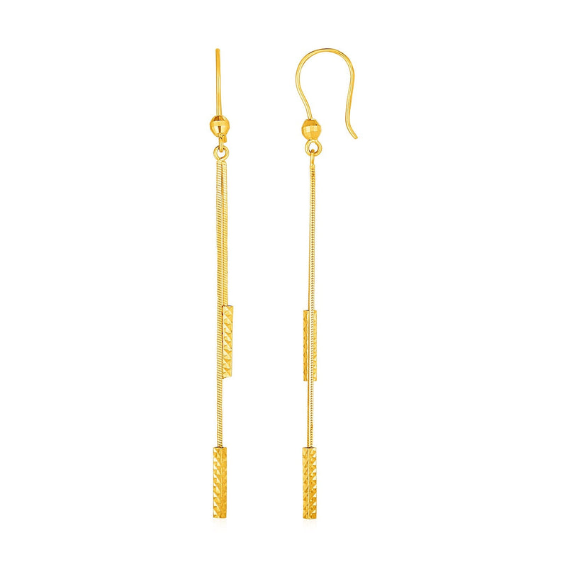 Bids.com Textured Bar Long Drop Earrings in 14k Yellow Gold Earrings