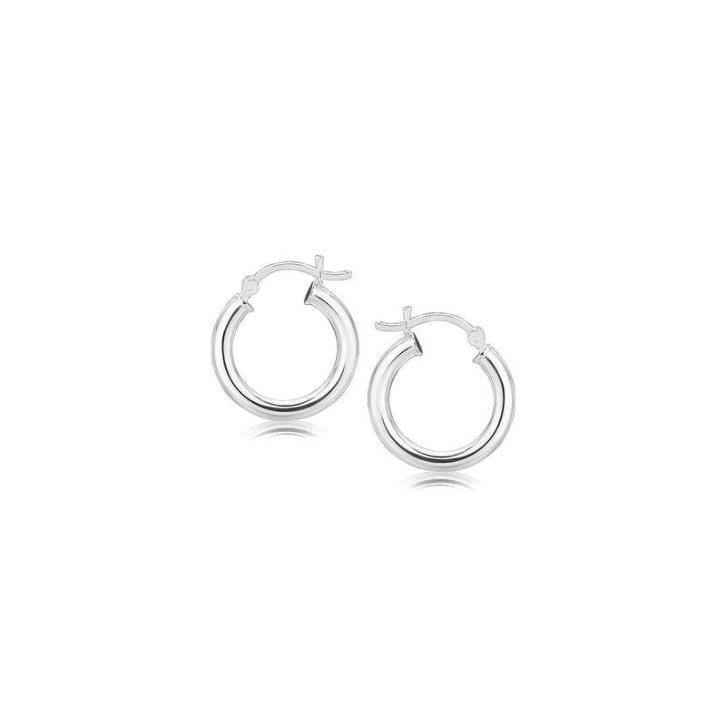 Bids.com Sterling Silver Polished Hoop Style Earrings with Rhodium Plating (15mm) Earrings