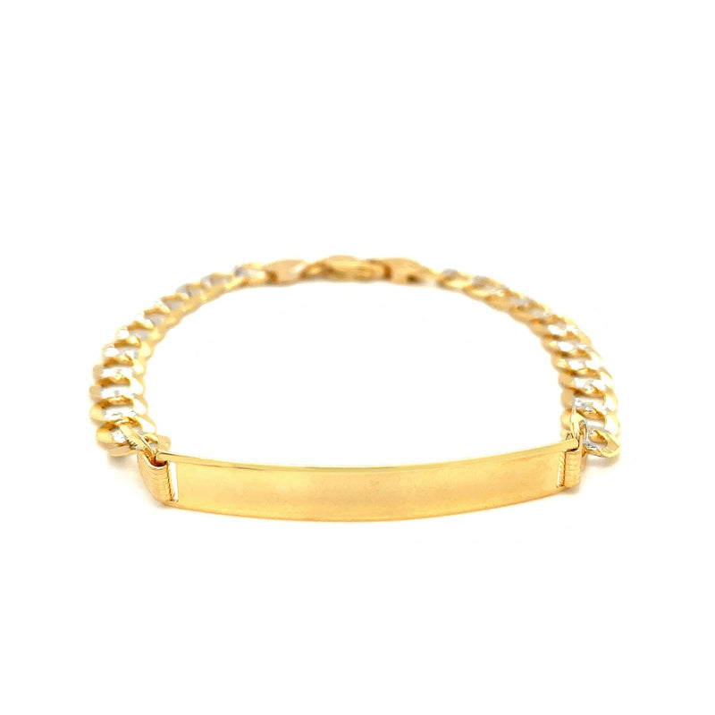 Bids.com 14k Two Tone Gold 8 1/2 inch Mens Narrow Curb Chain ID Bracelet with White Pave Bracelets