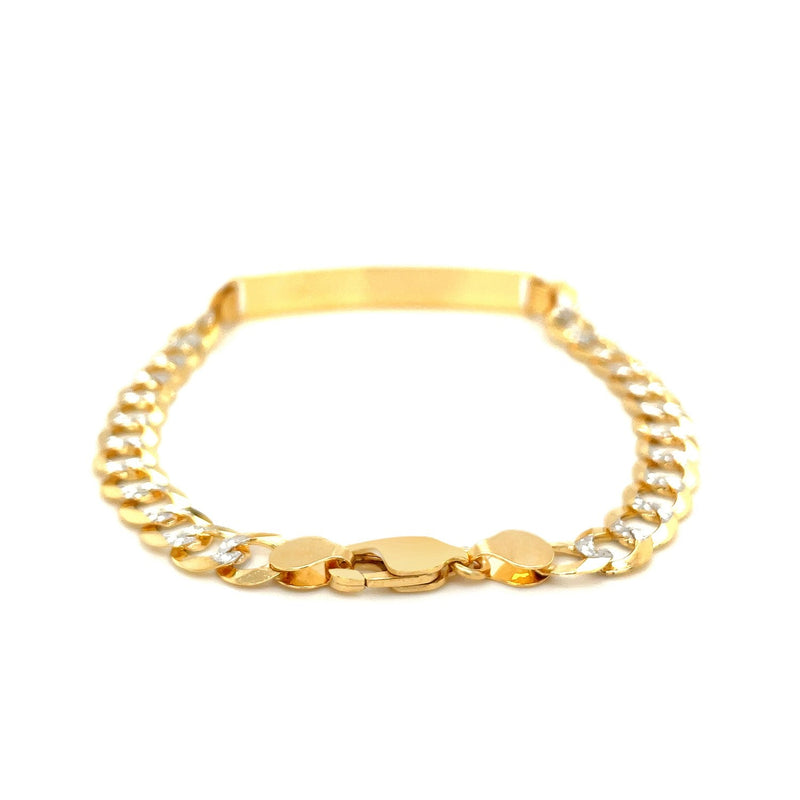 Bids.com 14k Two Tone Gold 8 1/2 inch Mens Narrow Curb Chain ID Bracelet with White Pave Bracelets