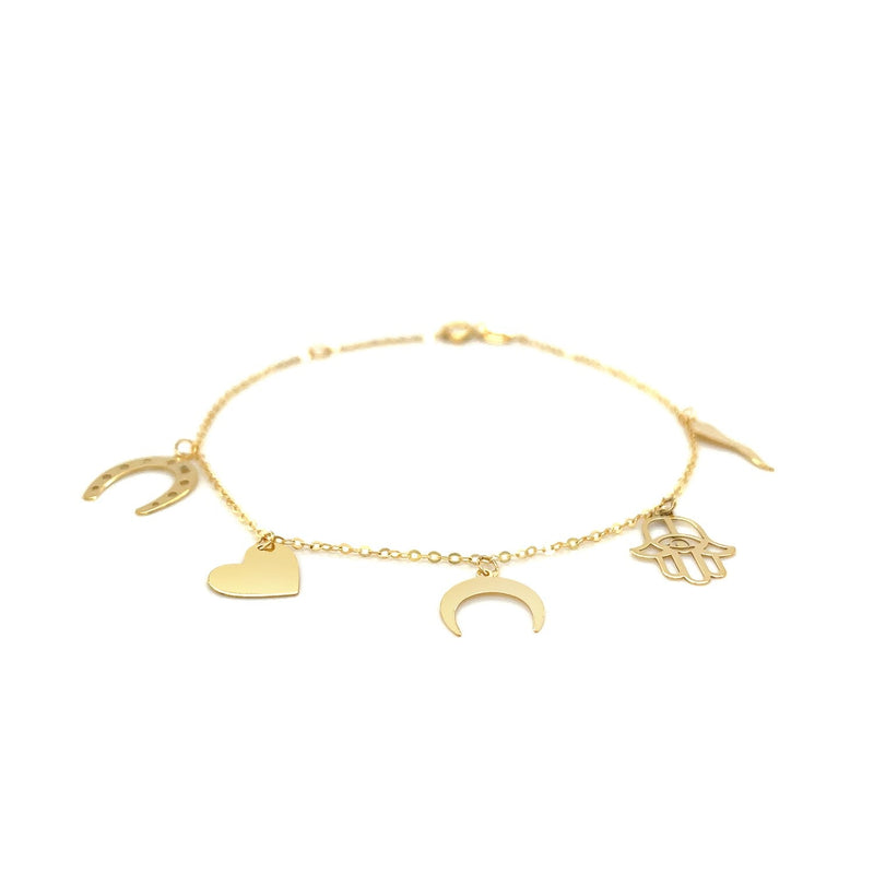 Bids.com 14k Yellow Gold 7 inch Bracelet with Polished Charms Bracelets