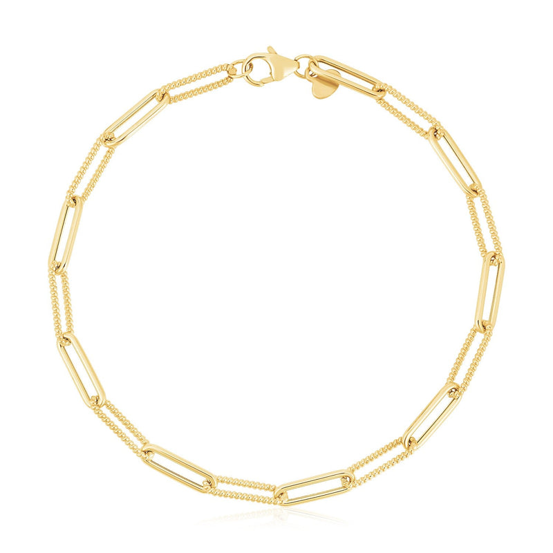 Bids.com 14k Yellow Gold High Polish Alternating Bead Paperclip Bracelet (3.5mm) Bracelets
