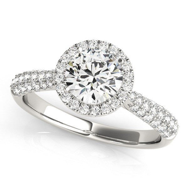 Bids.com 14k White Gold Halo Diamond Engagement Ring with Pave Band (1 1/3 cttw) Rings