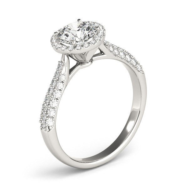 Bids.com 14k White Gold Halo Diamond Engagement Ring with Pave Band (1 1/3 cttw) Rings