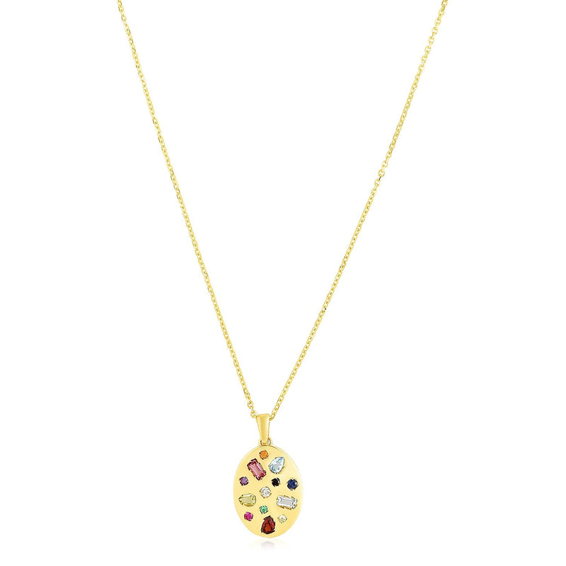 Bids.com 14k Yellow Gold High Polish Oval Gemstone Inlay Necklace Necklaces