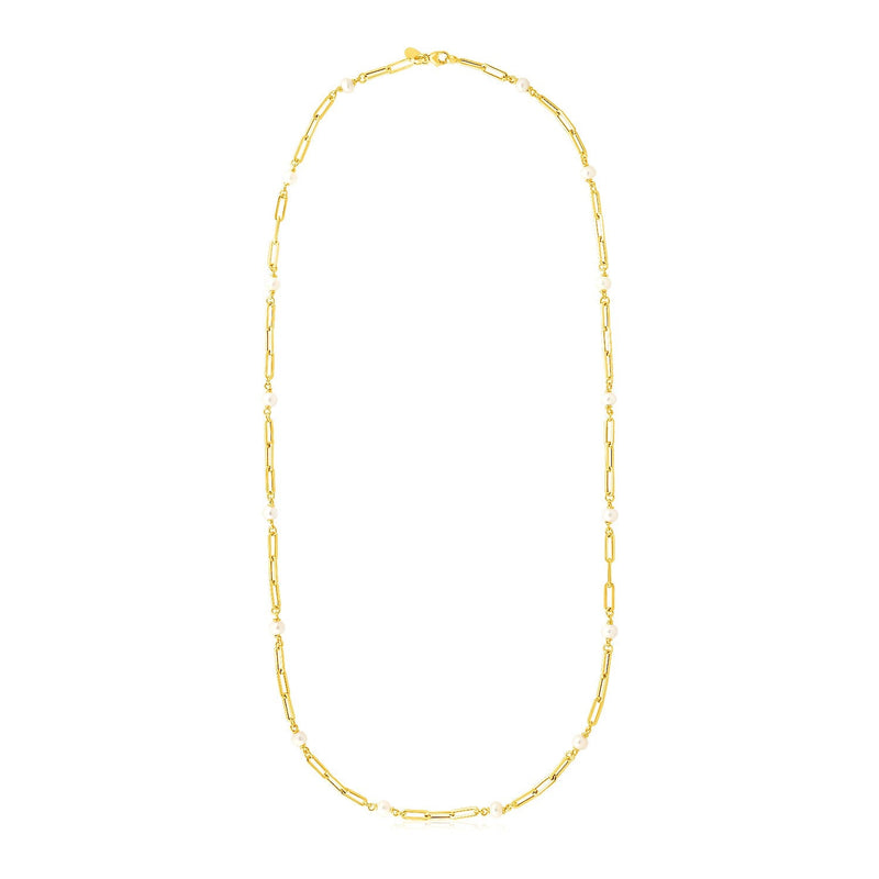 Bids.com 14k Yellow Gold Paperclip Chain and Pearl Necklace Necklaces