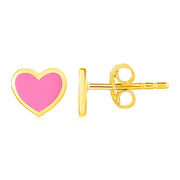 Bids.com 14k Yellow Gold and Enamel Pink Heart Stud Earrings Earrings