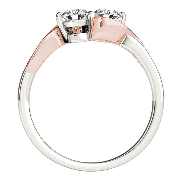 Bids.com 14k White And Rose Gold Round Two Diamond Curved Band Ring (5/8 cttw) Rings