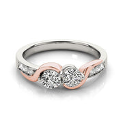Bids.com 14k White And Rose Gold Round Two Diamond Curved Band Ring (5/8 cttw) Rings