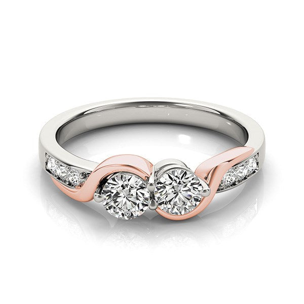 Bids.com 14k White And Rose Gold Round Two Diamond Curved Band Ring (5/8 cttw) Rings