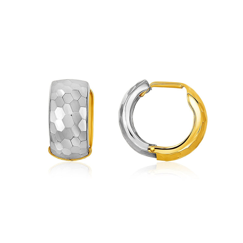 Bids.com 14k Two-Tone Gold Diamond Cut and Interlaced Style Hoop Earrings Earrings