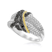 Bids.com 18k Yellow Gold & Sterling Silver Entwined Popcorn Ring with Black Diamonds Rings