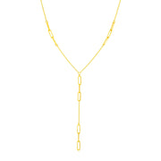 Bids.com 14K Yellow Gold Lariat Necklace with Paperclip Chain Stations Necklaces