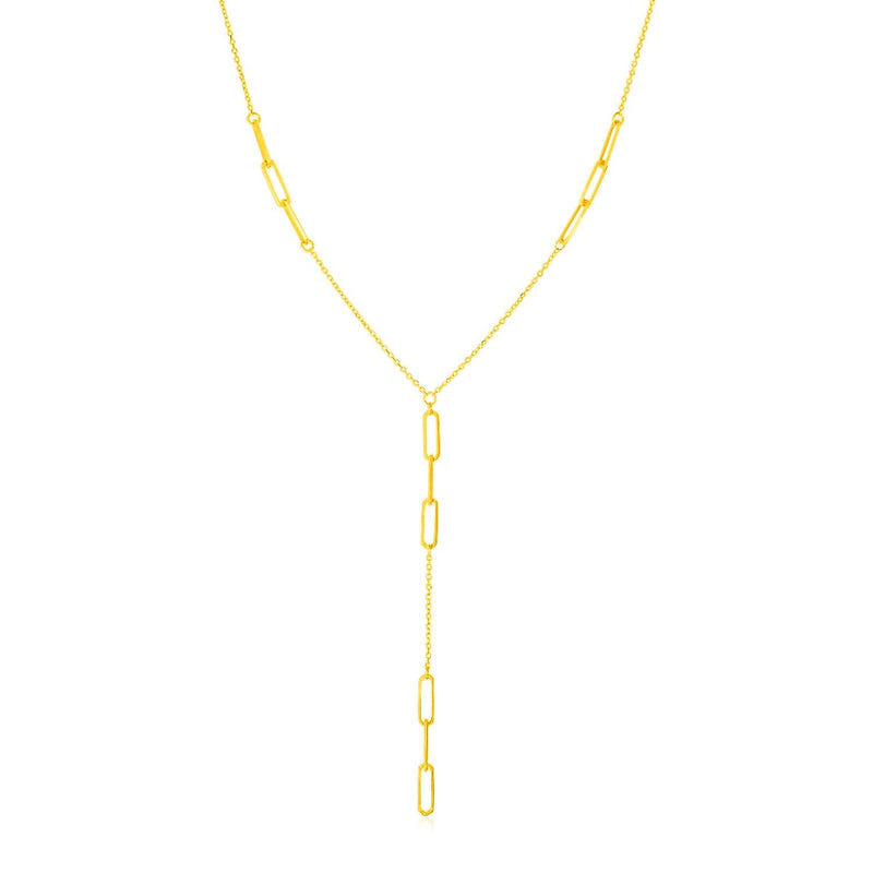 Bids.com 14K Yellow Gold Lariat Necklace with Paperclip Chain Stations Necklaces
