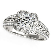 Bids.com Round Diamond Floral Motif Engagement Ring in 14k White Gold (1 3/8 cttw) Rings