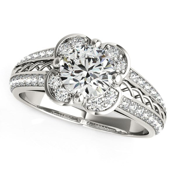 Bids.com Round Diamond Floral Motif Engagement Ring in 14k White Gold (1 3/8 cttw) Rings