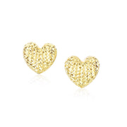 Bids.com 14k Yellow Gold Puffed Heart Earrings with Diamond Cuts Earrings