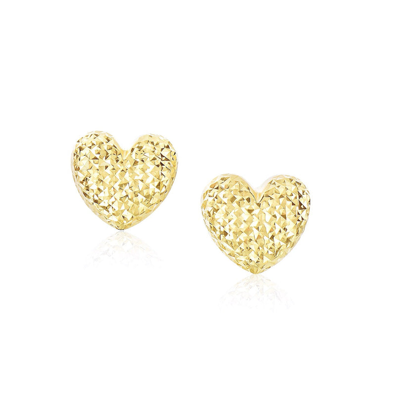 Bids.com 14k Yellow Gold Puffed Heart Earrings with Diamond Cuts Earrings