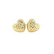 Bids.com 14k Yellow Gold Puffed Heart Earrings with Diamond Cuts Earrings