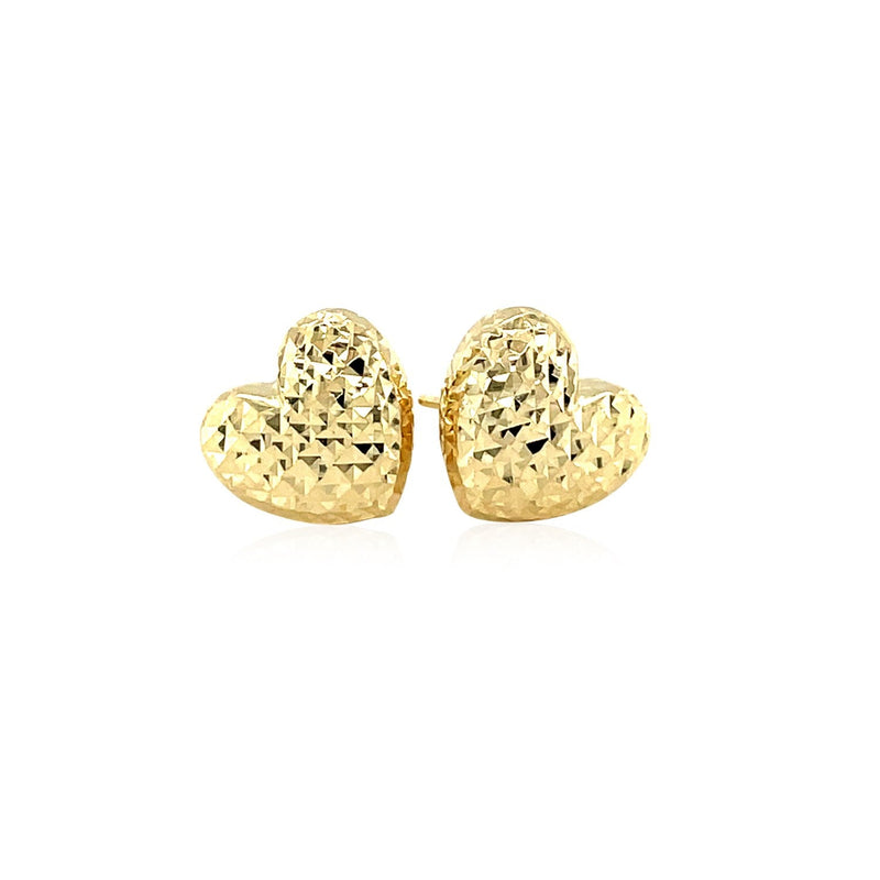 Bids.com 14k Yellow Gold Puffed Heart Earrings with Diamond Cuts Earrings