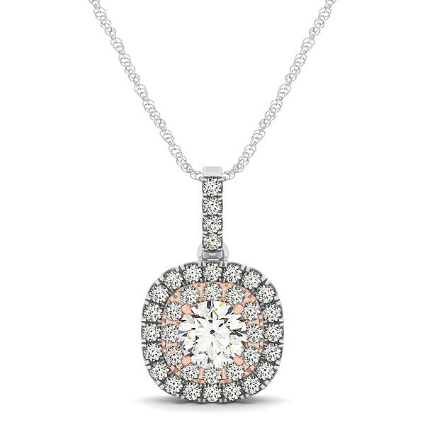 Bids.com 14k White And Rose Gold Cushion Shape Halo Diamond Pendant (1/2 cttw) Necklaces