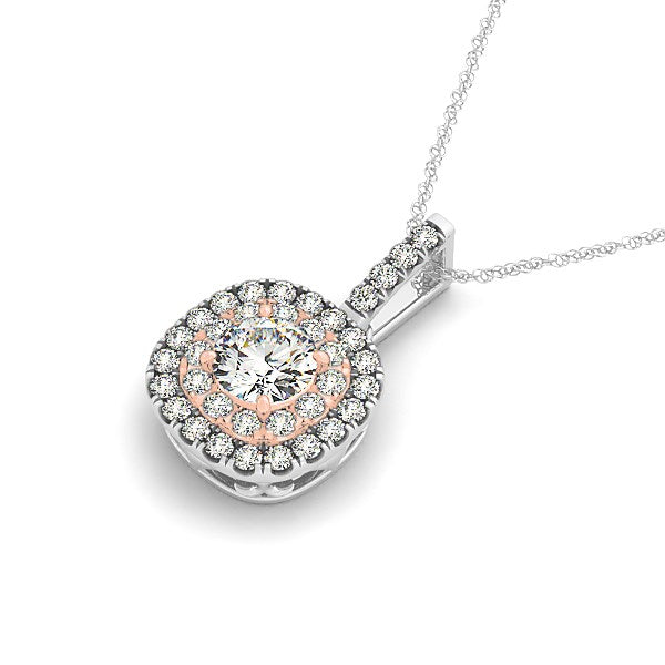 Bids.com 14k White And Rose Gold Cushion Shape Halo Diamond Pendant (1/2 cttw) Necklaces